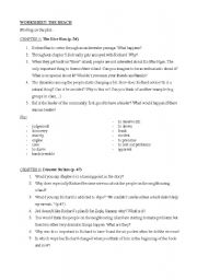 English Worksheet: worksheet-THE BEACH (alex garland) chapters 5 to 8
