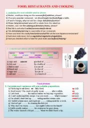 English Worksheet: Food, restautrants and cooking