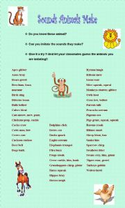 English Worksheet: Sounds animals make