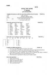 English worksheet: initial test paper - 7th grade
