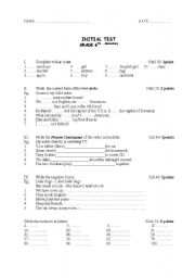 English Worksheet: Initial test paper - 6th grade