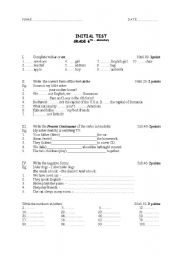 English worksheet: Initial test paper - 6th grade