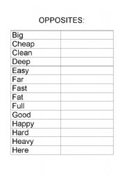 English Worksheet: List of opposites (adjectives) 