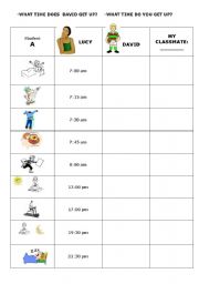 English worksheet: what time do you get up