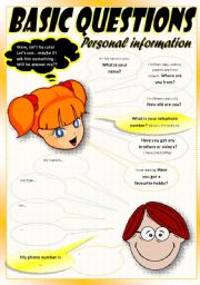 English Worksheet: PERSONAL INFORMATION