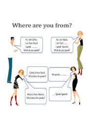 English worksheet: where are you from? what do you speak?