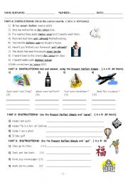 Present Perfect Exam For Elementary Students