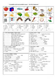 English Worksheet: countable and uncountable nouns- test for beginners