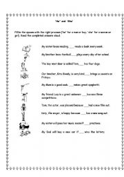 English worksheet: Using He and She in place of nouns