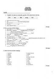 English Worksheet: English test paper for the students in grade 9