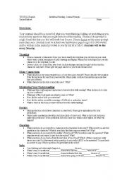 English Worksheet: Reading Journal Prompts Intermediate/Advanced ESL