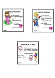 Cards for the student of the week/day