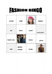 English worksheet: FASHION VOCABULARY BINGO