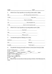 English worksheet: Time, numbers, countries & nationalities