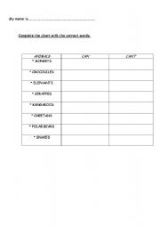English worksheet: Wild animals (can-cant)