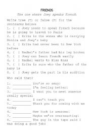 English Worksheet: Friends Activity - The one where Joey speaks French