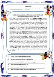 English Worksheet: reading comprehension about New Zealand