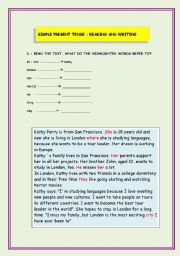 English Worksheet: simple present : reading and writing