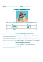 English Worksheet: Egypt Vocabulary Quiz