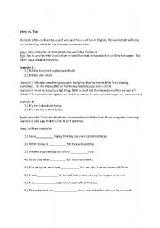 English Worksheet: Very Vs. Too