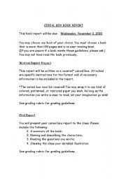 English worksheet: Cereal box book report