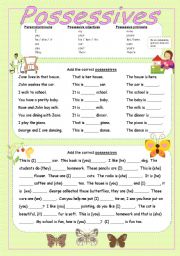 English Worksheet: Possessive adjectives and	possessive pronouns