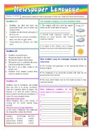 English Worksheet: Newspaper language - headlines (directions and exercises) - keys included [2 pages] ***fully editable