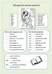 English Worksheet: Wh-questions and how questions