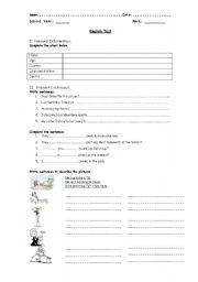 English worksheet: Test Personal Information + Present Continuous