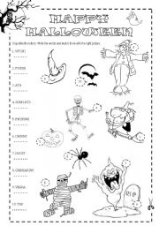 English Worksheet: Halloween words - Unjumble