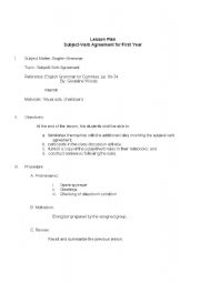 English worksheet: Subject-Verb Agreement Lesson Plan