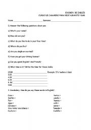 English worksheet: english exam