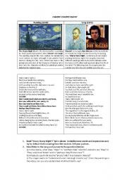 English Worksheet: A videoclip on Van Gogh: STARRY STARRY NIGHT