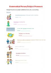 English worksheet: Subject Pronouns/Grammatical Person Worksheet