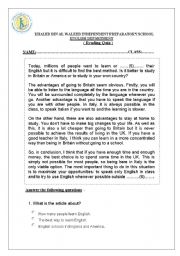 English Worksheet: reading comprehension 