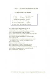 English Worksheet: WORK - vocabulary worksheet - matching exercise