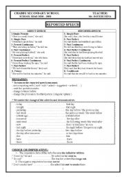 English Worksheet: REPORTED SPEECH