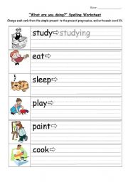 English Worksheet: What are you doing? Writing Practice and Wordsearch