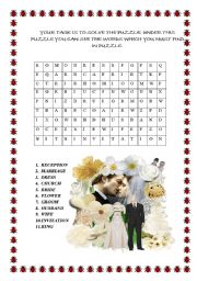 English Worksheet: Wedding. Puzzle