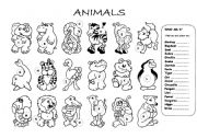 English Worksheet: animals worksheet & colouring page