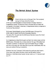 English Worksheet: the British School System