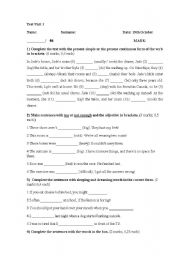 English Worksheet: test to revise present simple & continous,past simple & continous & used to