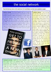 English Worksheet: THE SOCIAL NETWORK reading exercise