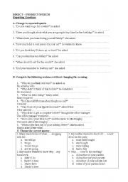 English Worksheet: Reported Speech - Questions