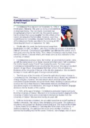 English Worksheet: Condeleeza Rice Reading Comprehension with multiple choice questions
