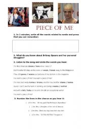 English worksheet: PIECE OF ME - britney spears