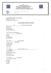 English Worksheet: placement test for grade 5 or 6