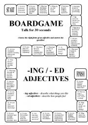 English Worksheet: Boardgame: - ing / -ed adjectives (editable, key)