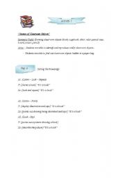 English worksheet: Classroom objects