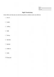 English Worksheet: Night Vocabulary #1